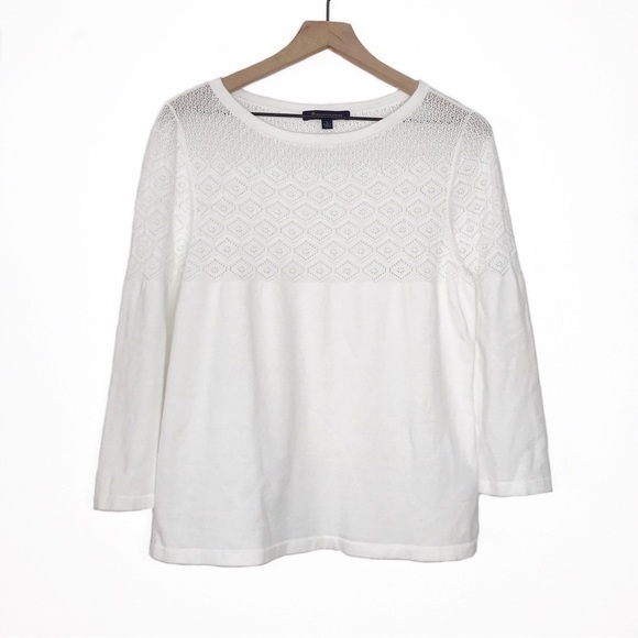 BROOKS BROTHERS Lace Knit White Sweater Top L - Picture 1 of 7